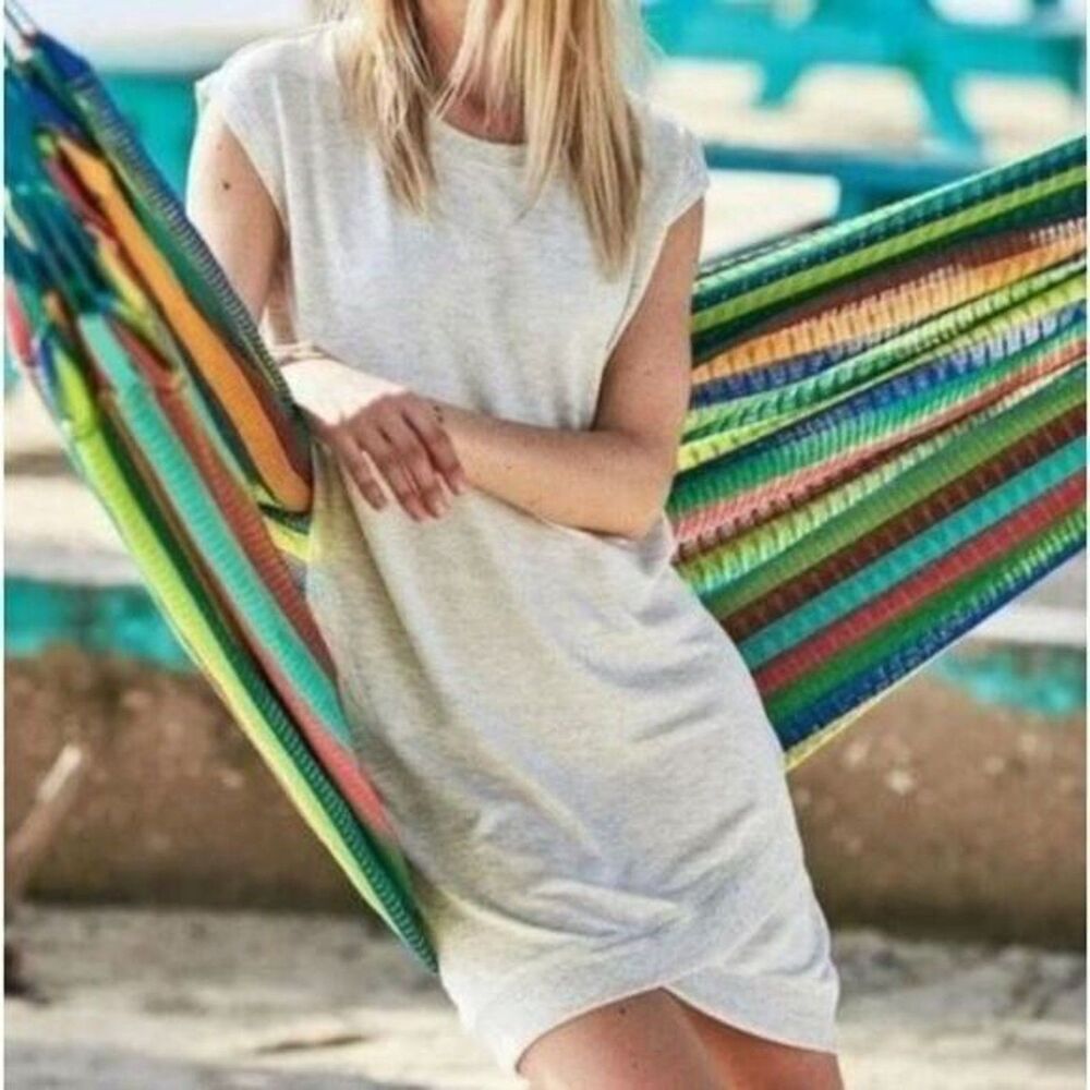 Athleta Beyond Soft Criss Cross Hem Dress in a light gray heather Small